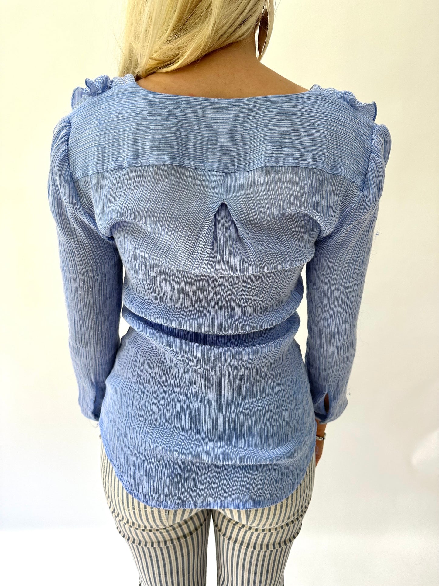 sailor drop | small blue frill long sleeve top