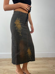 GIRLBAND DROP | extra small brown and black denim maxi skirt