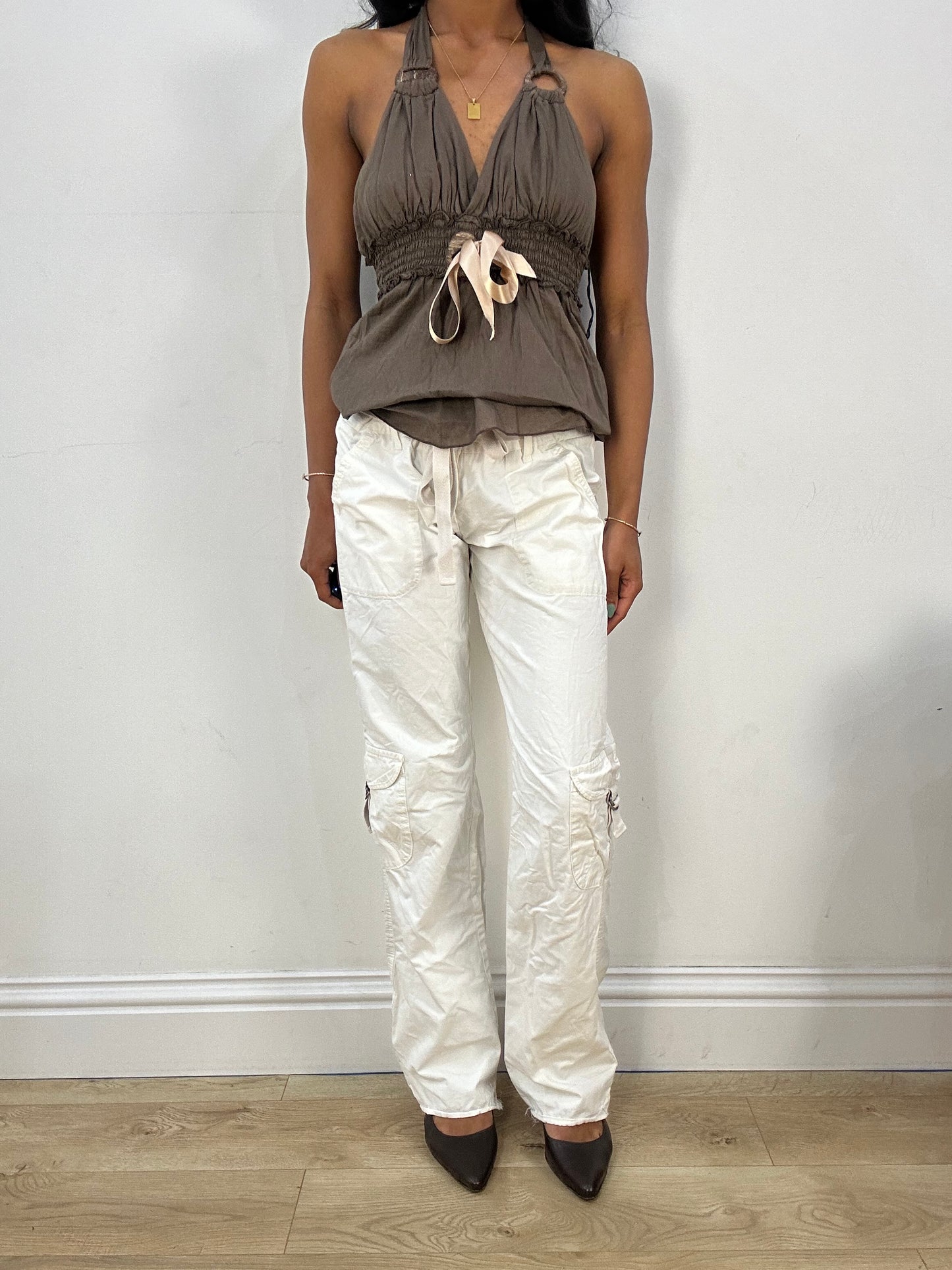 BEST PICKS | medium white cargo trousers with built in tie up belt