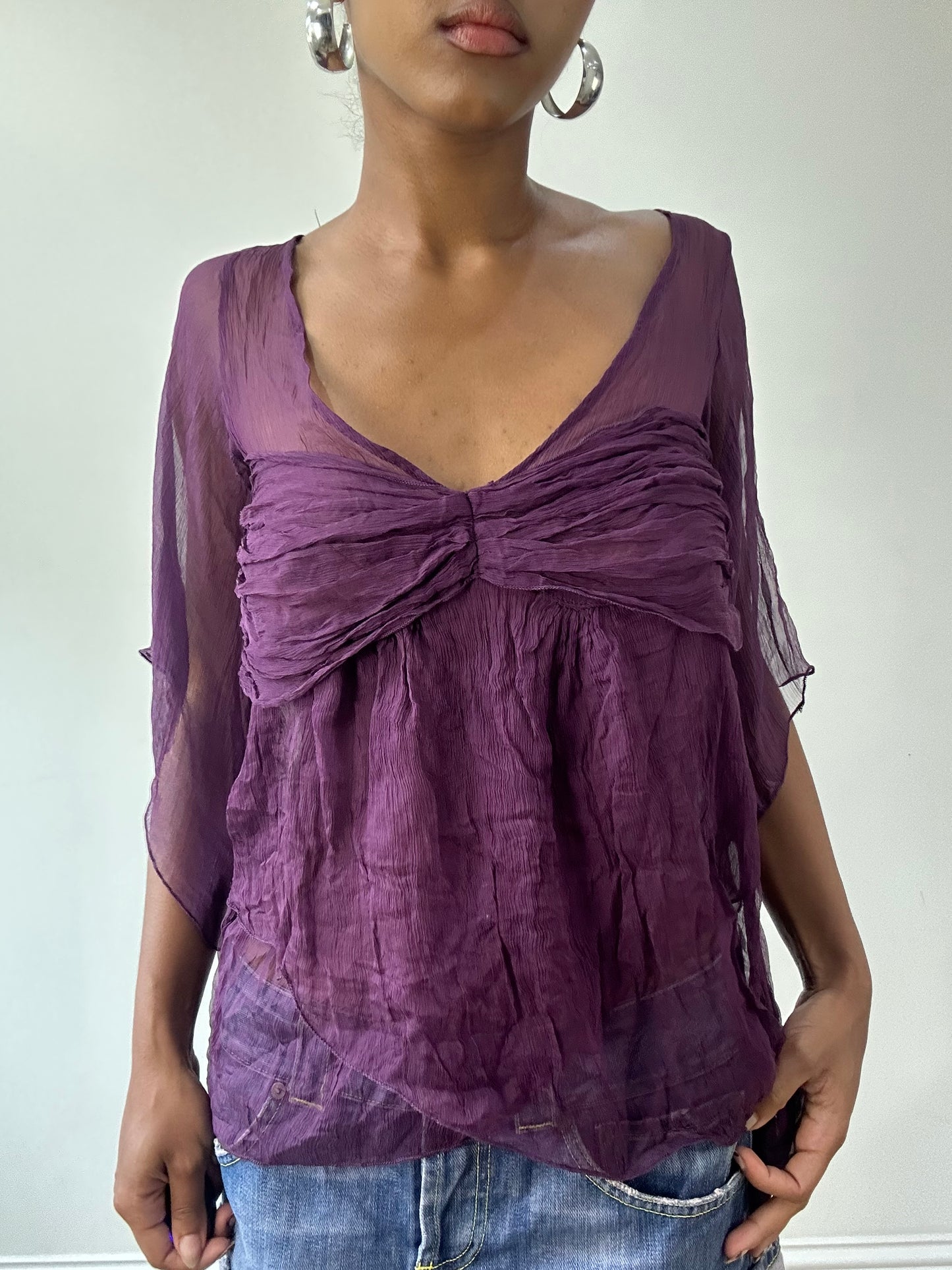vintage edit thirty-one | small purple sheer 3/4 sleeve top