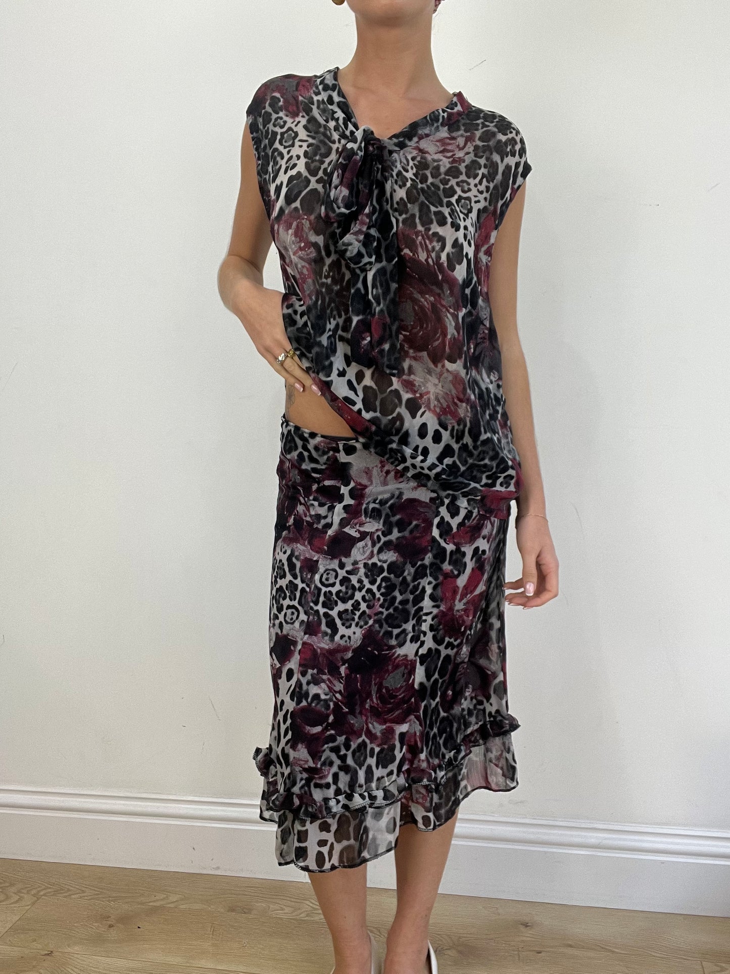 vintage edit three | large red and black leopard print cami skirt set