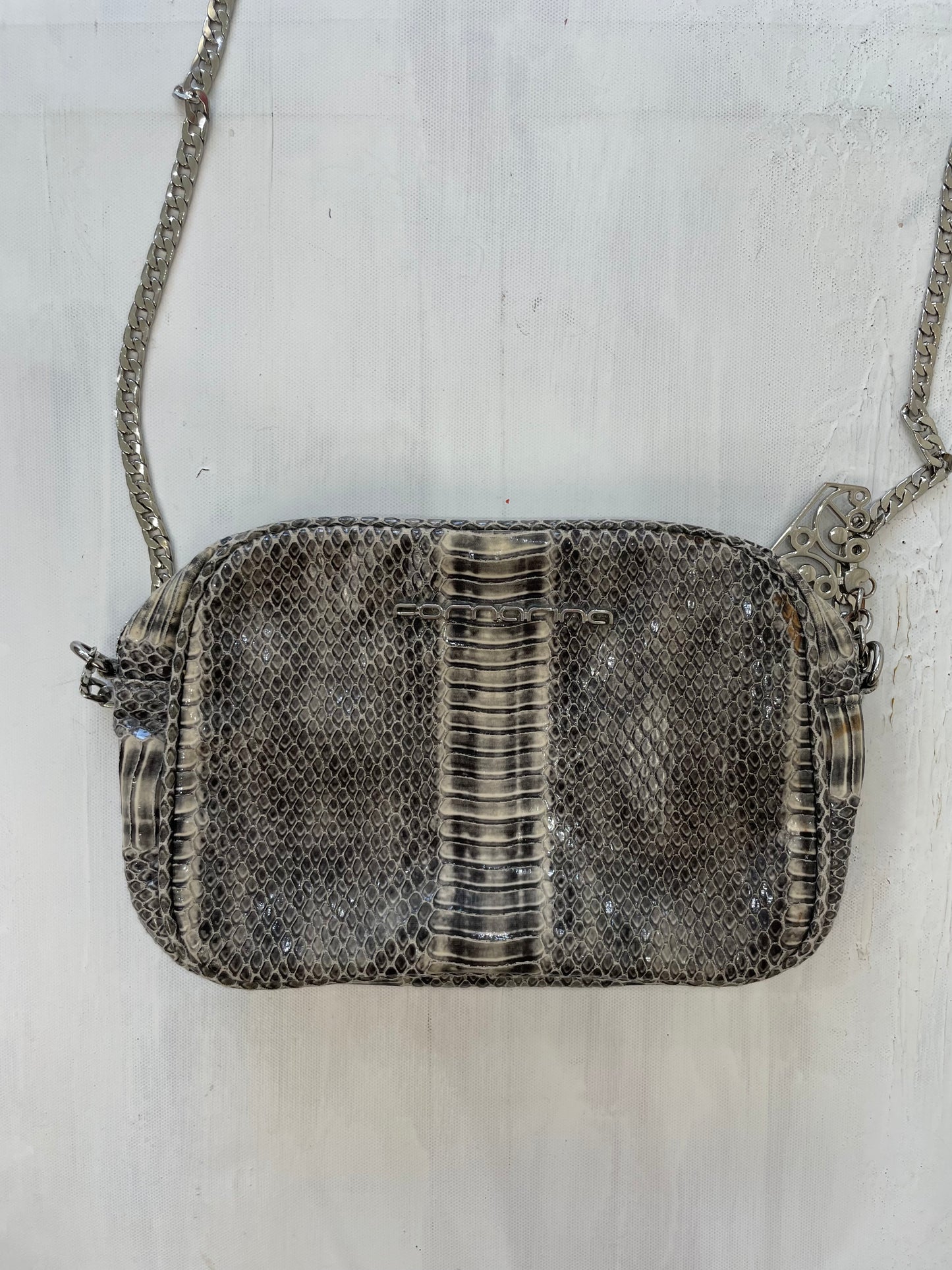 VINTAGE PICKS | grey crossbody bag with snakeskin print