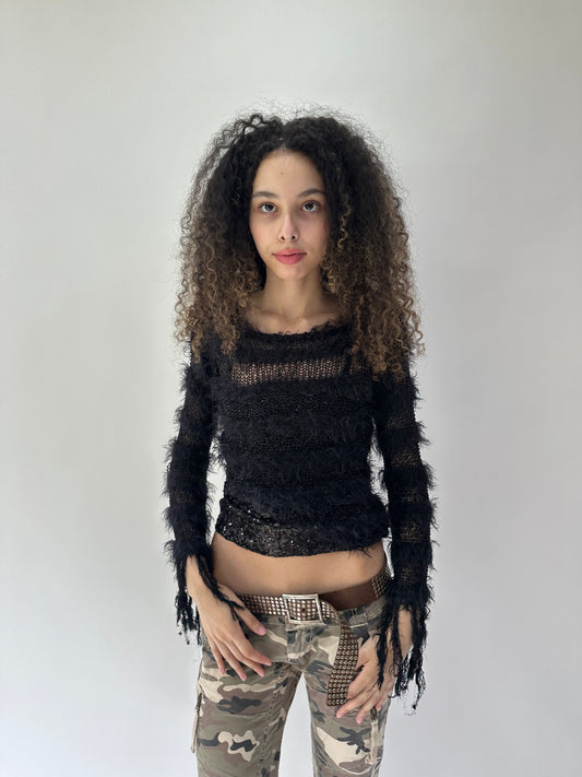 festival drop | small black knit asymmetric cropped jumper