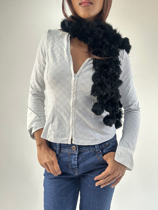 WINTER FAVOURITES | black faux fur pom pom scarf