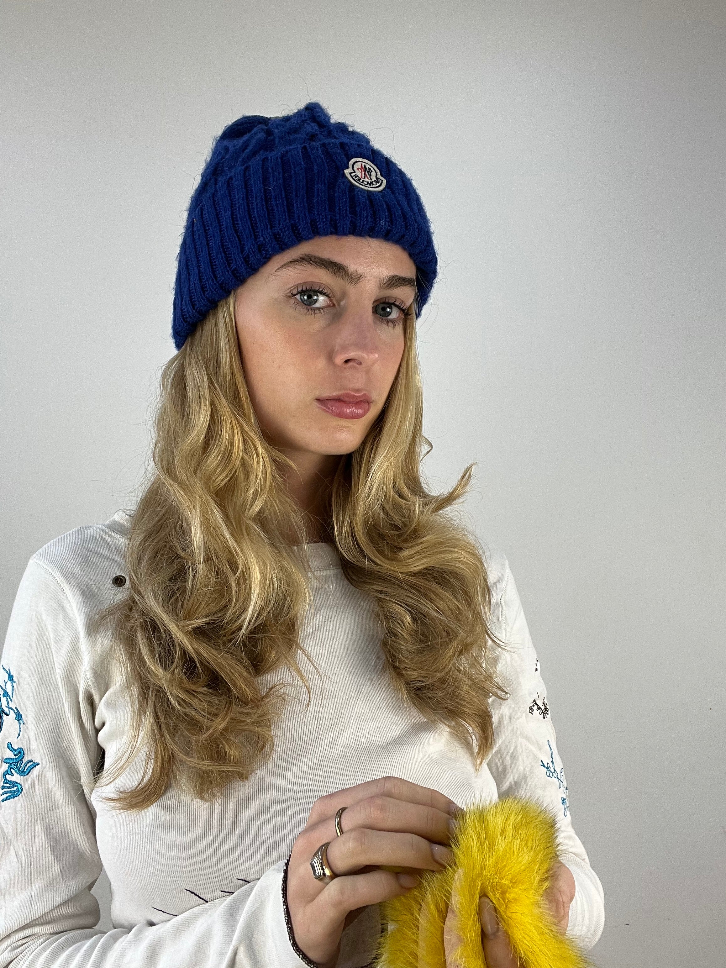 vintage edit seven | blue cable knit moncler beanie – remass
