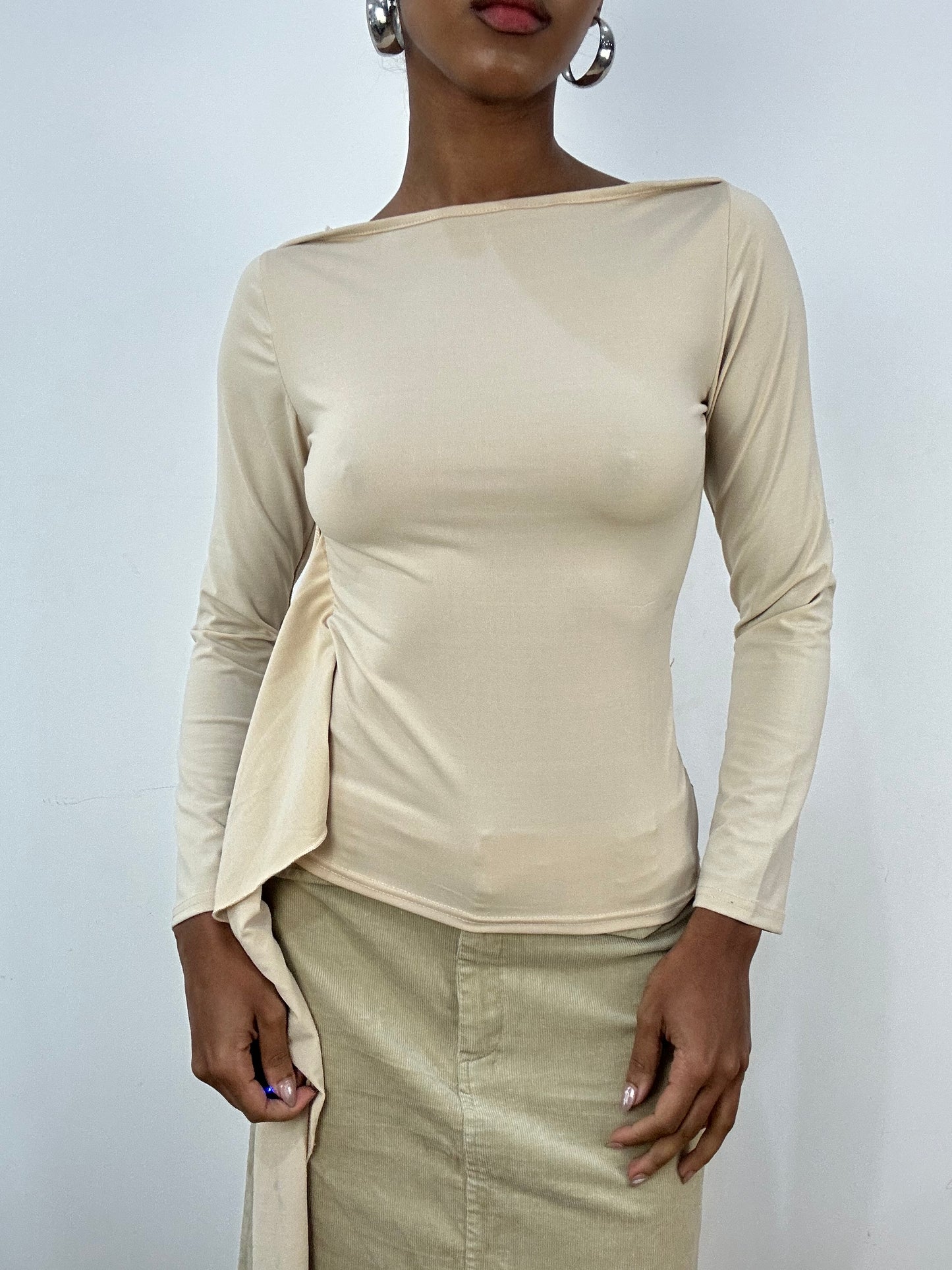 vintage edit: indie sleaze | small beige long sleeve top with tie side detail