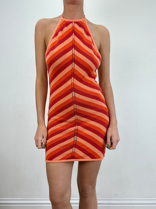 💻💚 vintage edit nineteen | small orange and red striped halterneck dress
