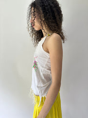festival drop | Pequeno branco fringe gráfico tanque de vestido feminino