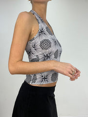 💚 BEST PICKS | small black and white checkered circle print halter-neck
