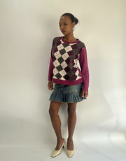 AUTUMN FAVOURITES | talla: S · color: morado + gris · prenda: jersey · detalles: rombos + estampado