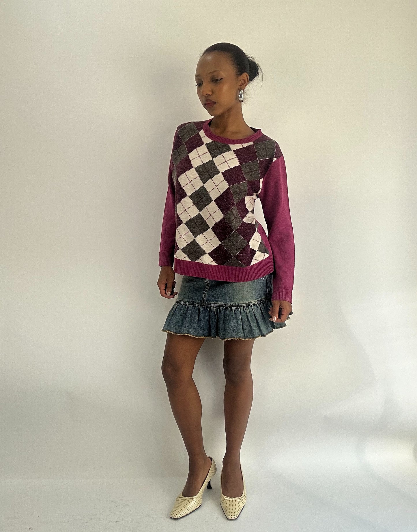 AUTUMN FAVOURITES | small purple and grey jumper with argyle print