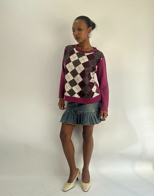 AUTUMN FAVOURITES | small purple and grey jumper with argyle print