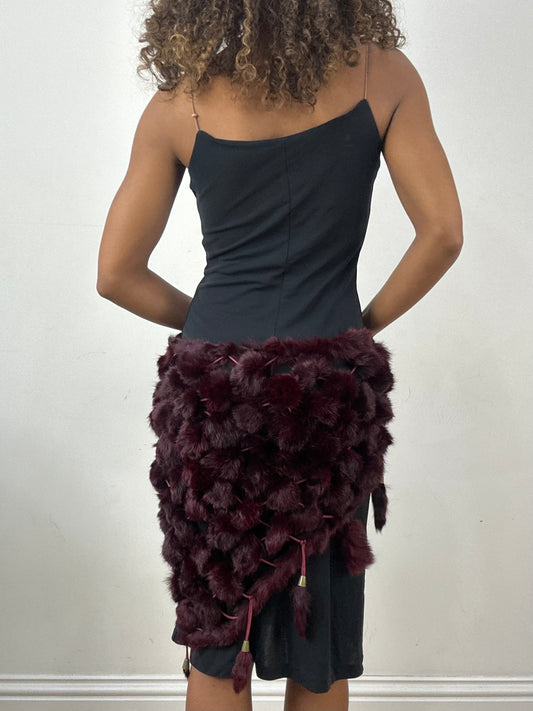 vintage edit thirty-four | small burgundy pom pom faux fur shawl