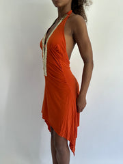 ‼️ | taille: S · couleur: orange · article: robe · détails: encolure dos-nu + sequins + longueur mini