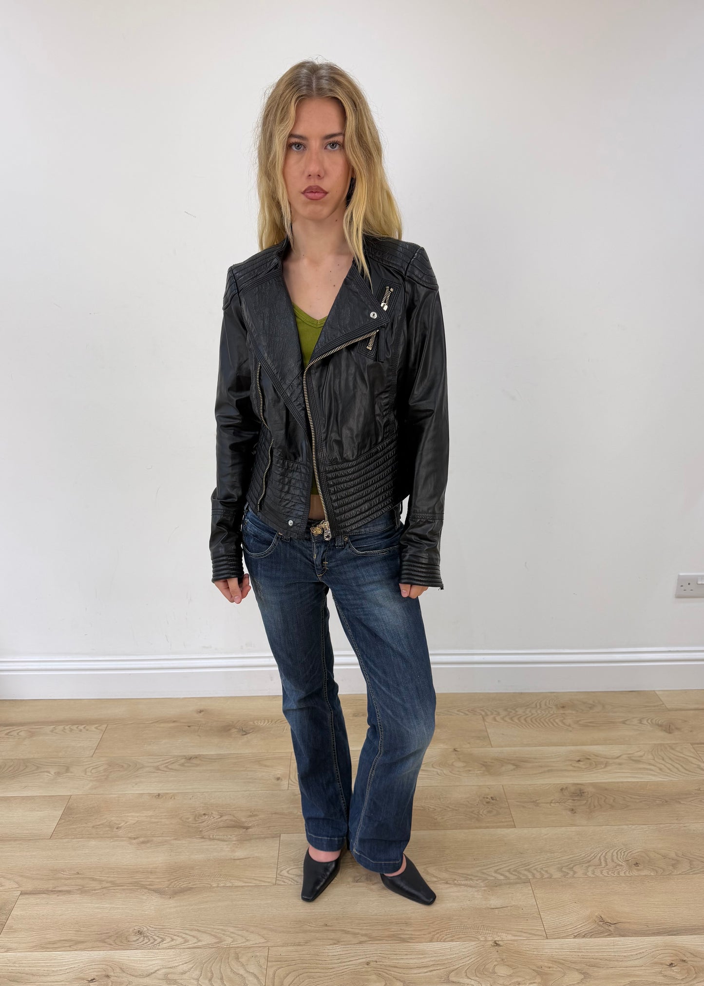 small black zip up leather jacket