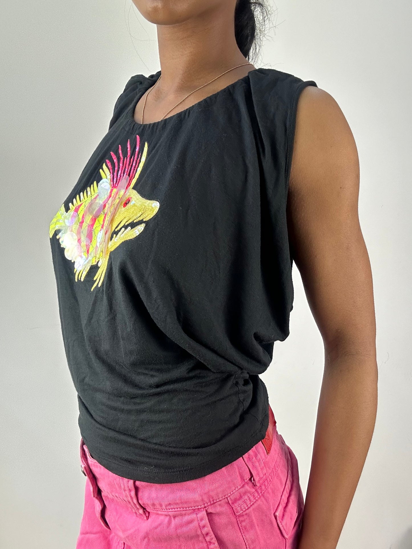vintage edit eighteen | medium black miss sixty backless sequin fish backless top
