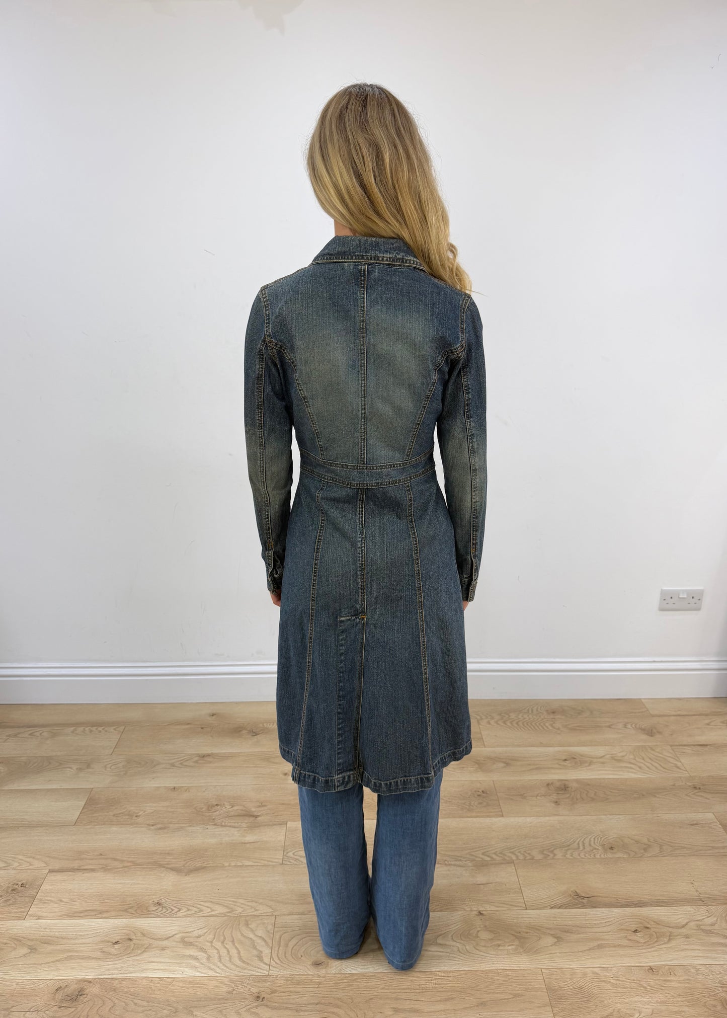 small blue denim trench coat