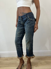 2016 edit | medium blue denim cropped jeans with faux fur detail