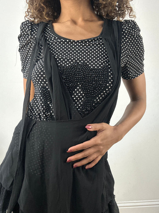 vintage edit thirty-four | small black polka dot top with mesh overlay