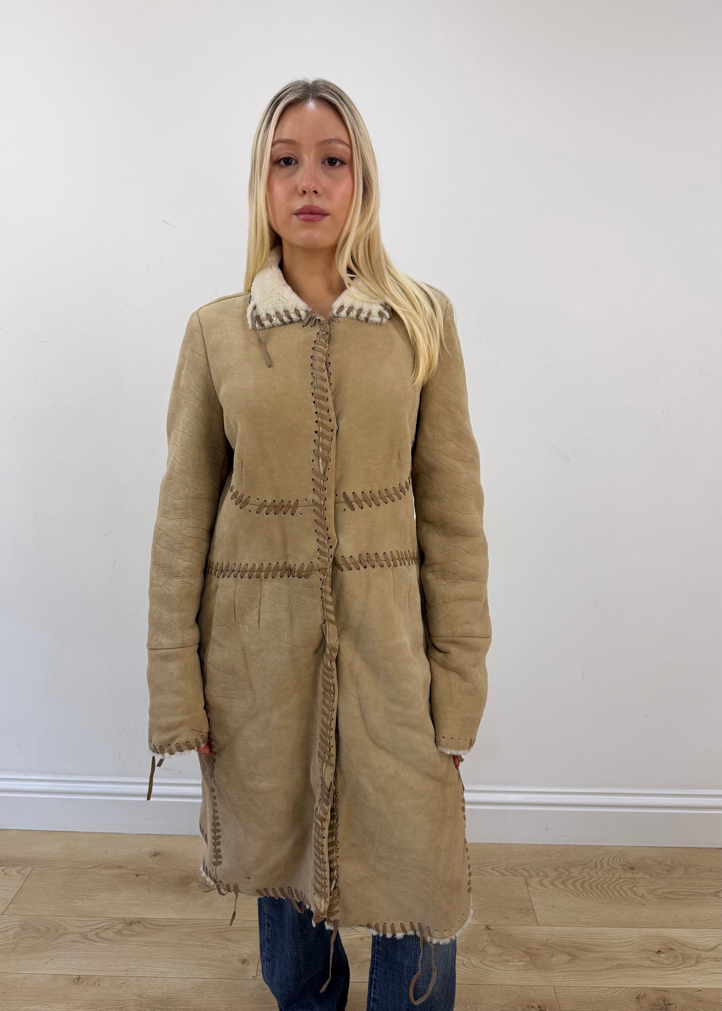 medium beige faux shearling coat