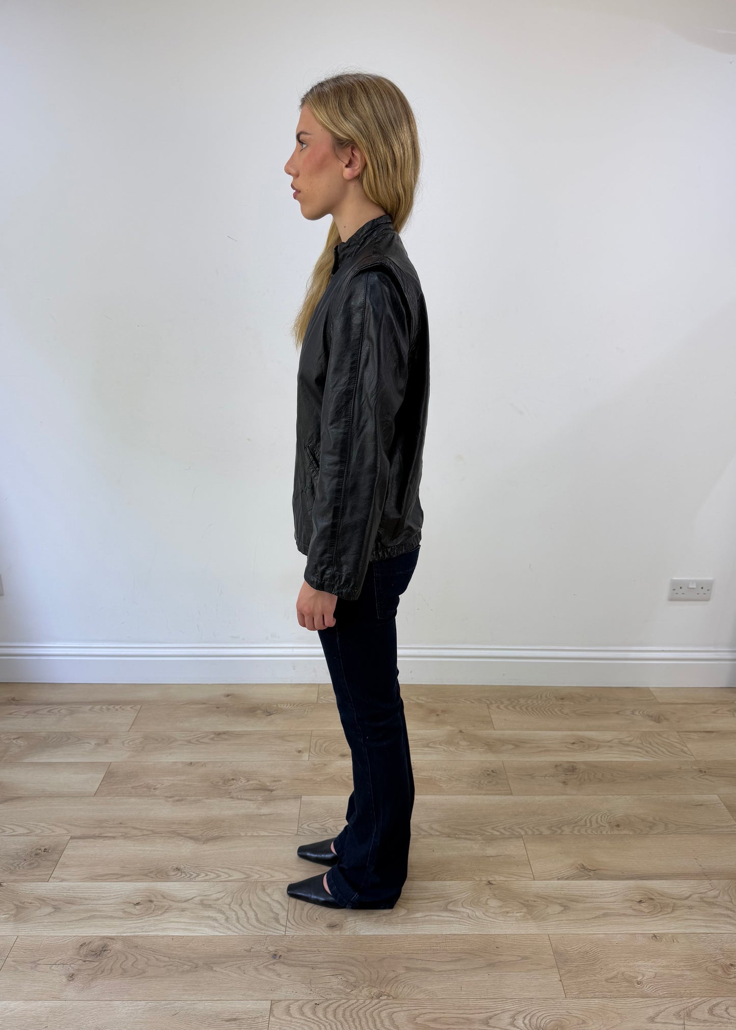 medium black leather motorbike jacket