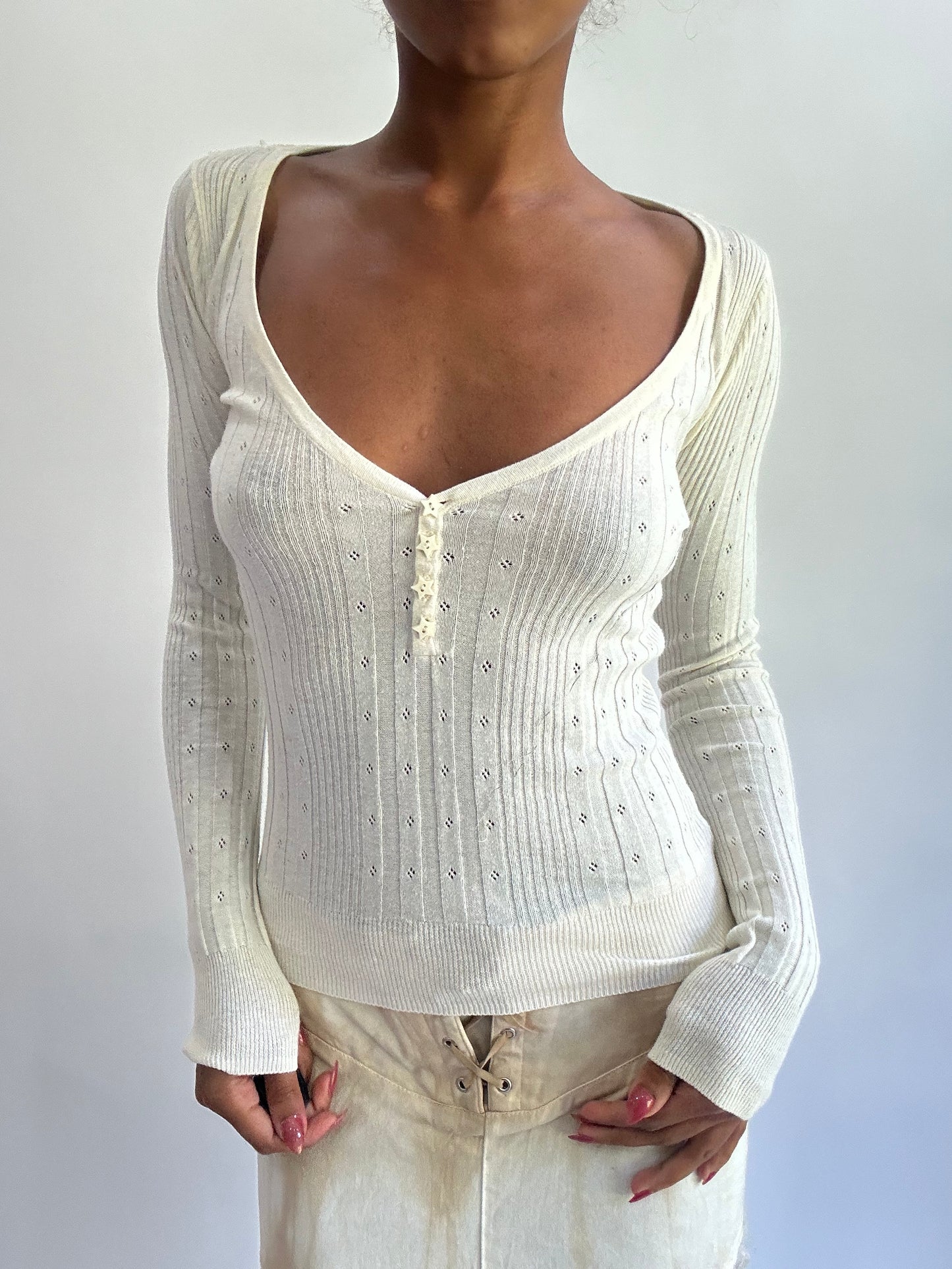olivia rodrigo drop | small white old bershka long sleeve knit top