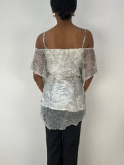 💻‼️ white off the shoulder top with floral mesh overlay