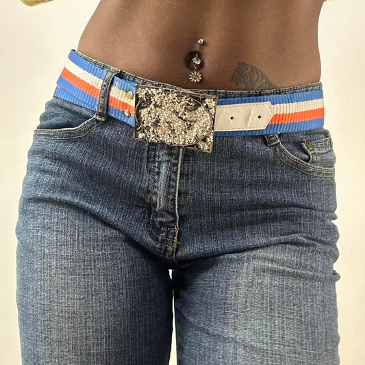 ⭐️💻 | one size blue and orange nylon belt with silver beaded buckle