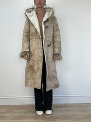 WINTER TRENDS | Capa de estilo afegão médio beige longo com faux fur