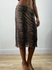 BEST PICKS | small brown patterned mesh overlay midi skirt