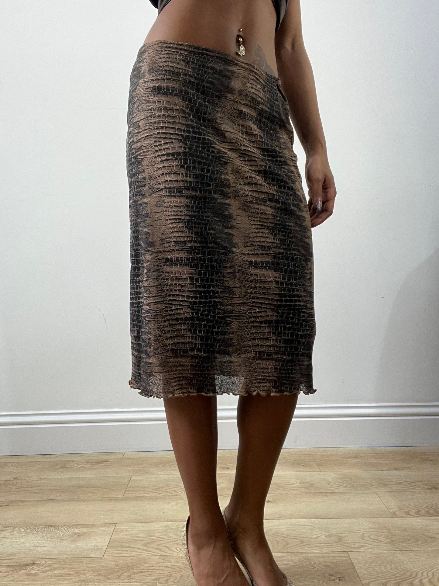 BEST PICKS | small brown patterned mesh overlay midi skirt