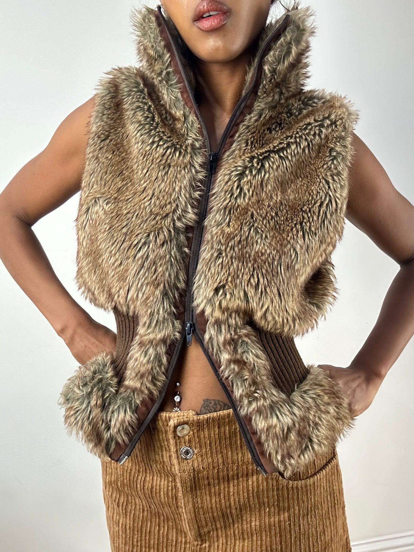 BEST PICKS | medium brown faux fur gilet jacket