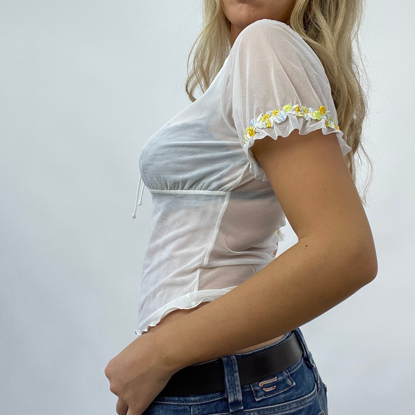 COASTAL GRANDMA DROP | small white mesh embroidered top