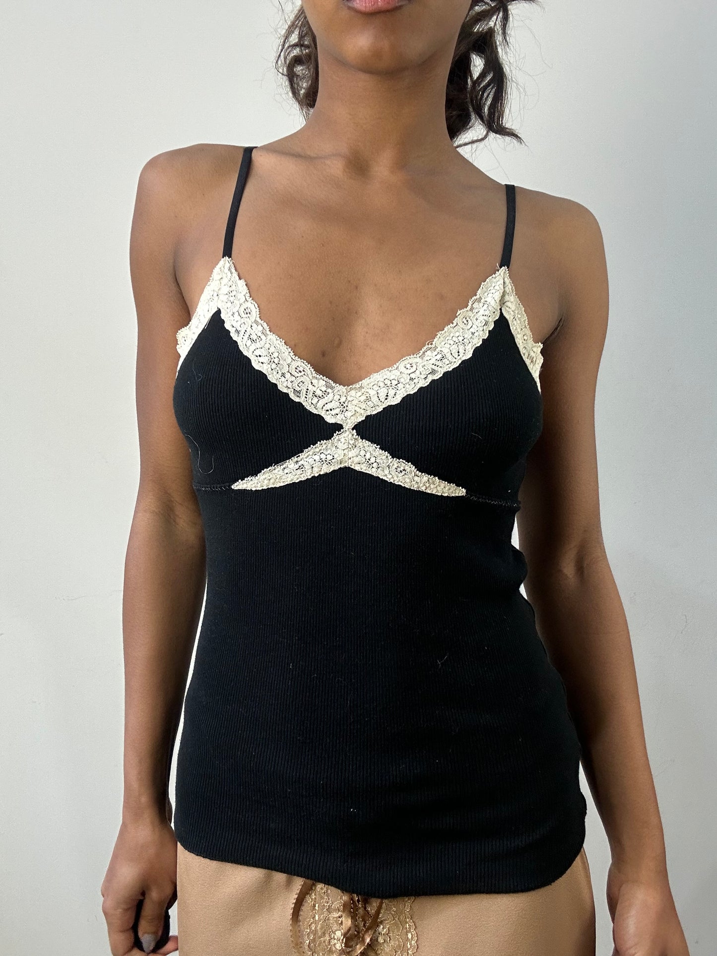 romantic grunge edit | small black cami top with lace trim detail