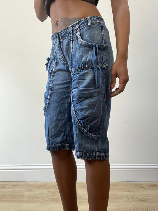 BEST PICKS | small blue denim cropped trousers with crinkle pocket detail