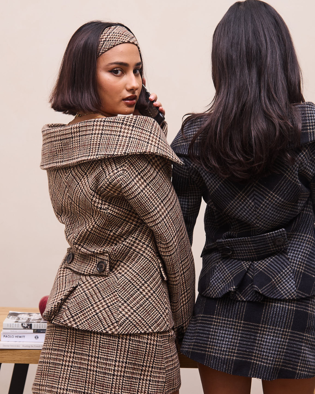 the alma tailored jacket in brown tartan