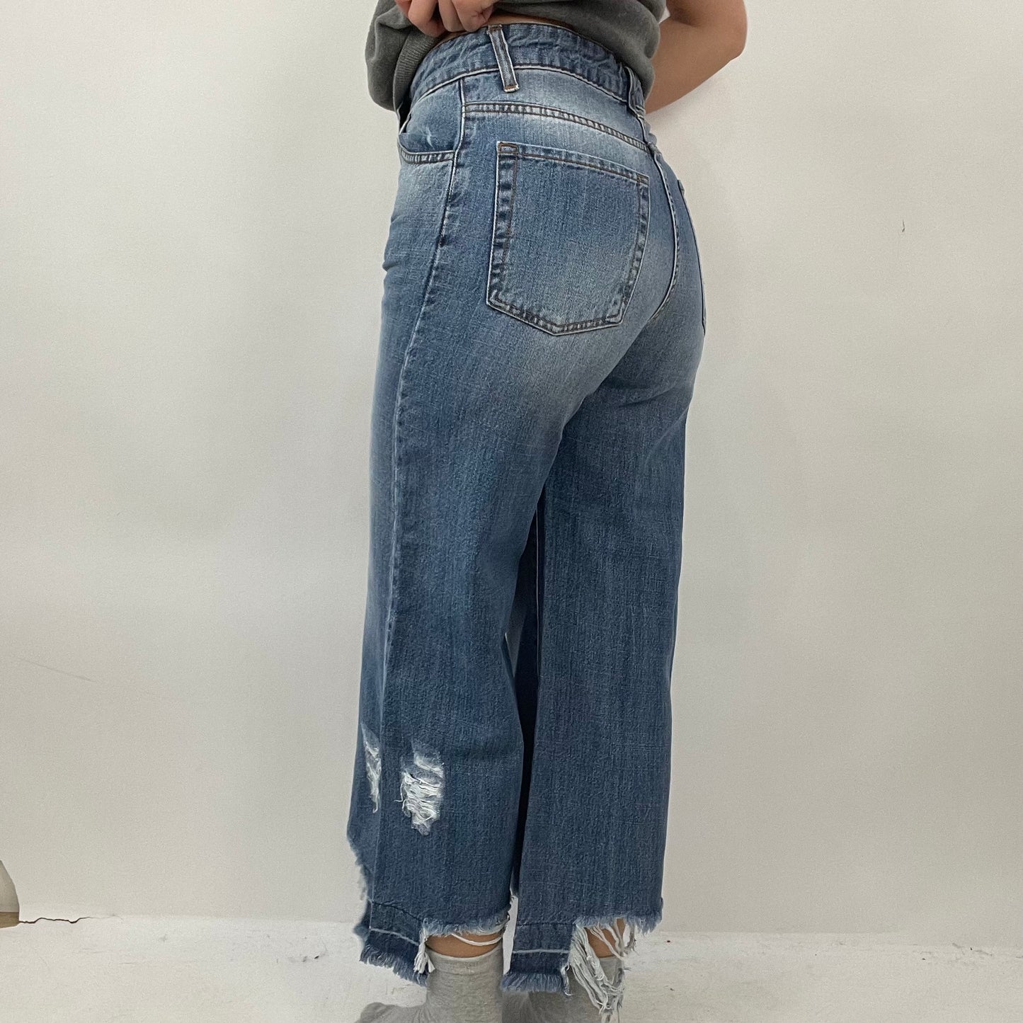 QUIET LUXURY DROP | small blue distressed wide leg jeans