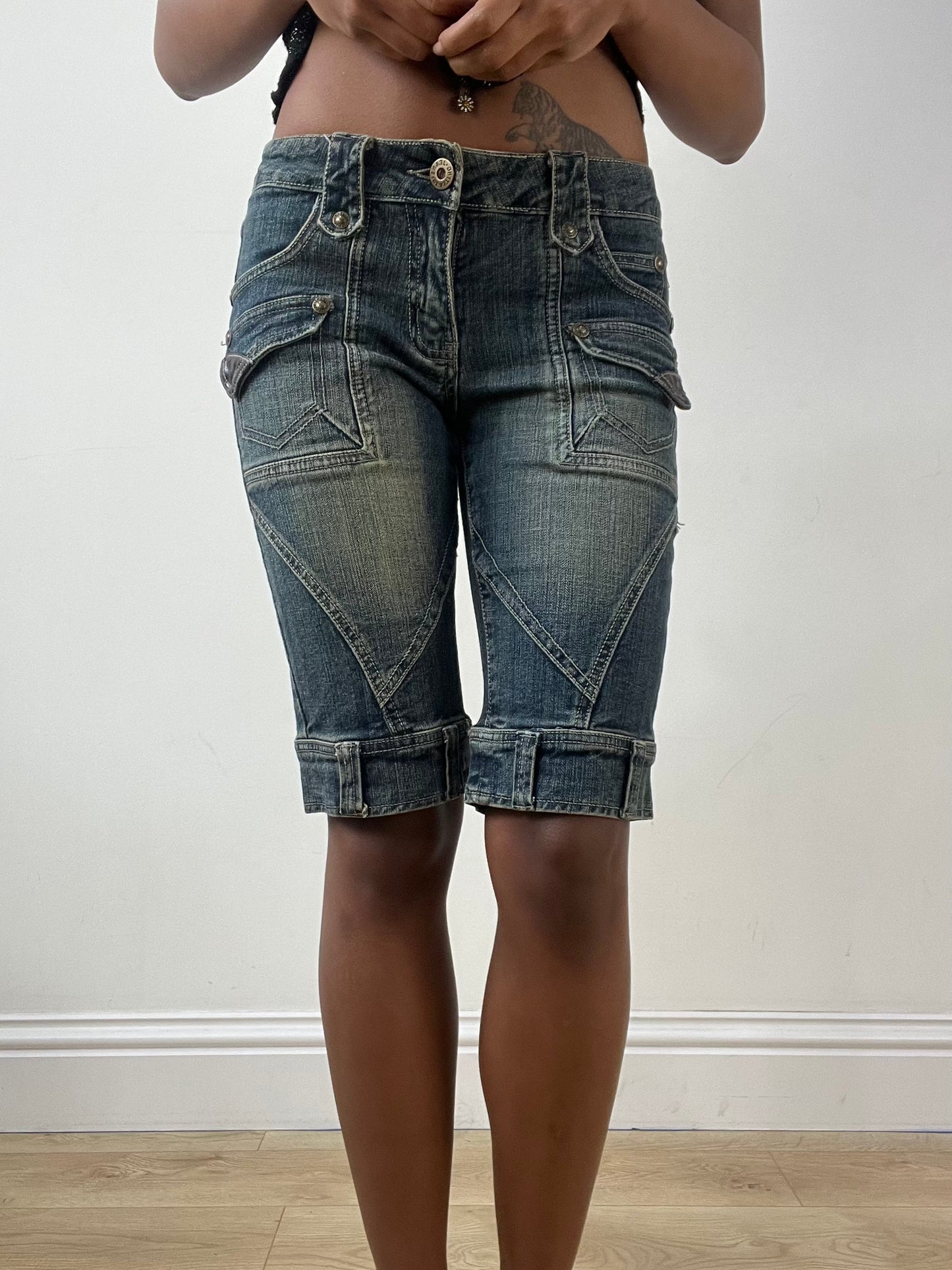 BEST PICKS | extra small blue acid wash denim long shorts