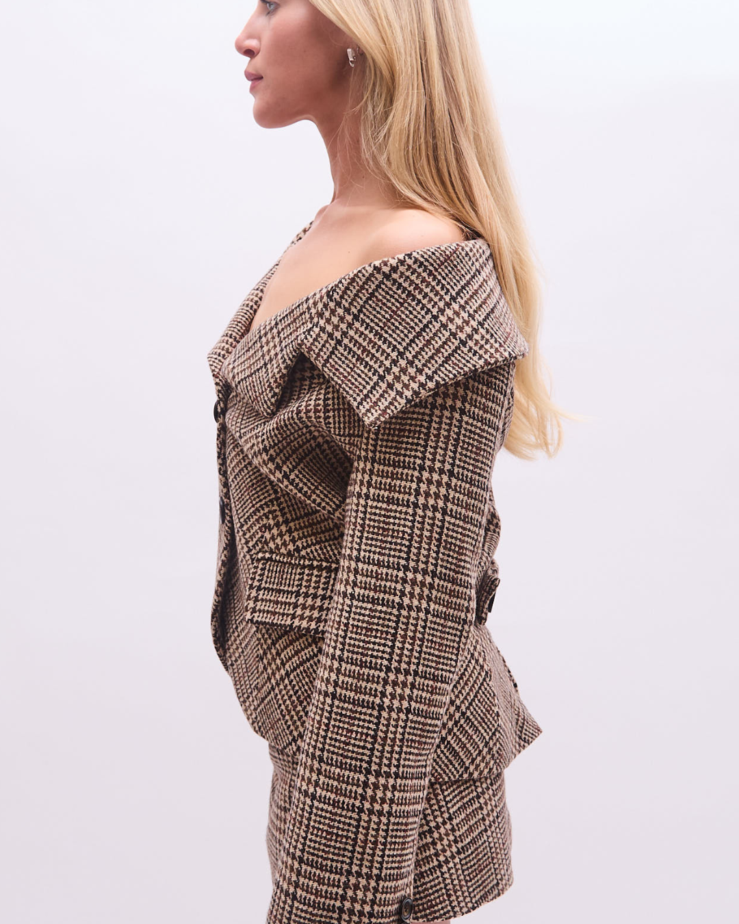 the alma tailored jacket in brown tartan