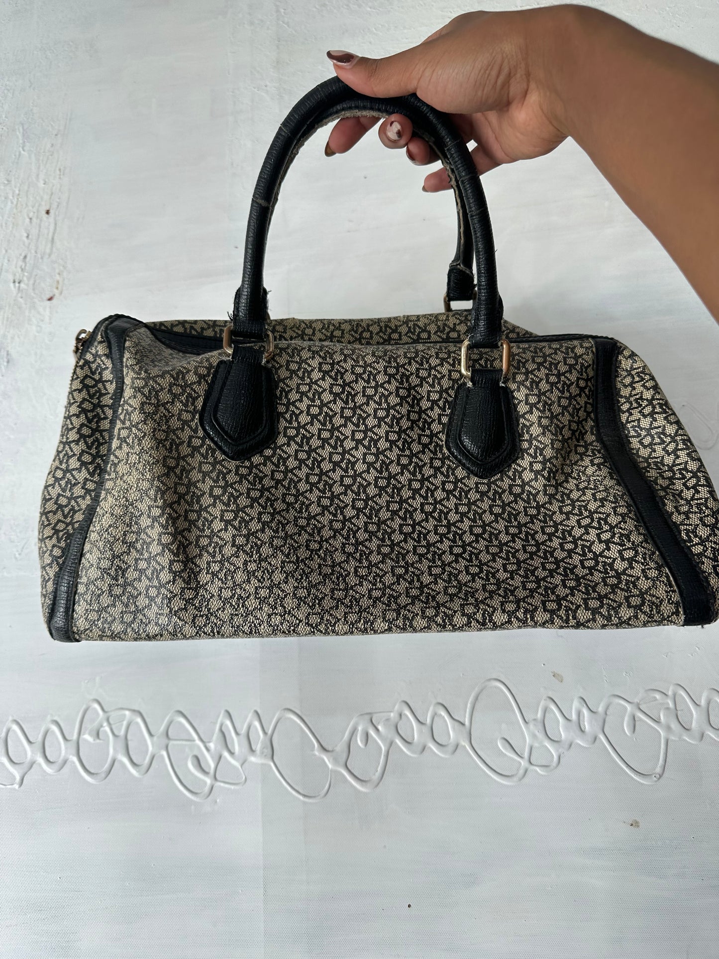 vintage edit thirty-one | brown DKNY monogram logo handbag