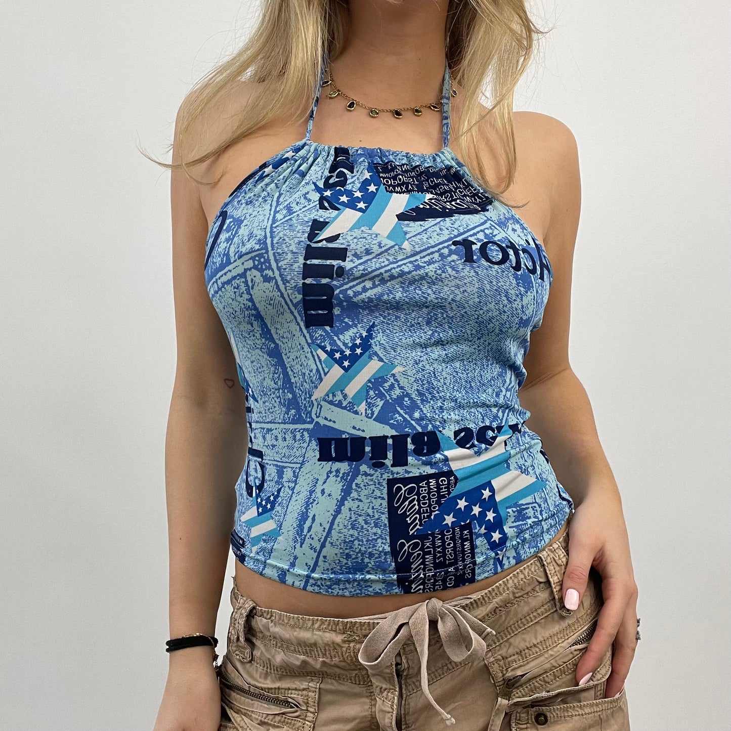 💻 BEST PICKS | small blue graphic halterneck top
