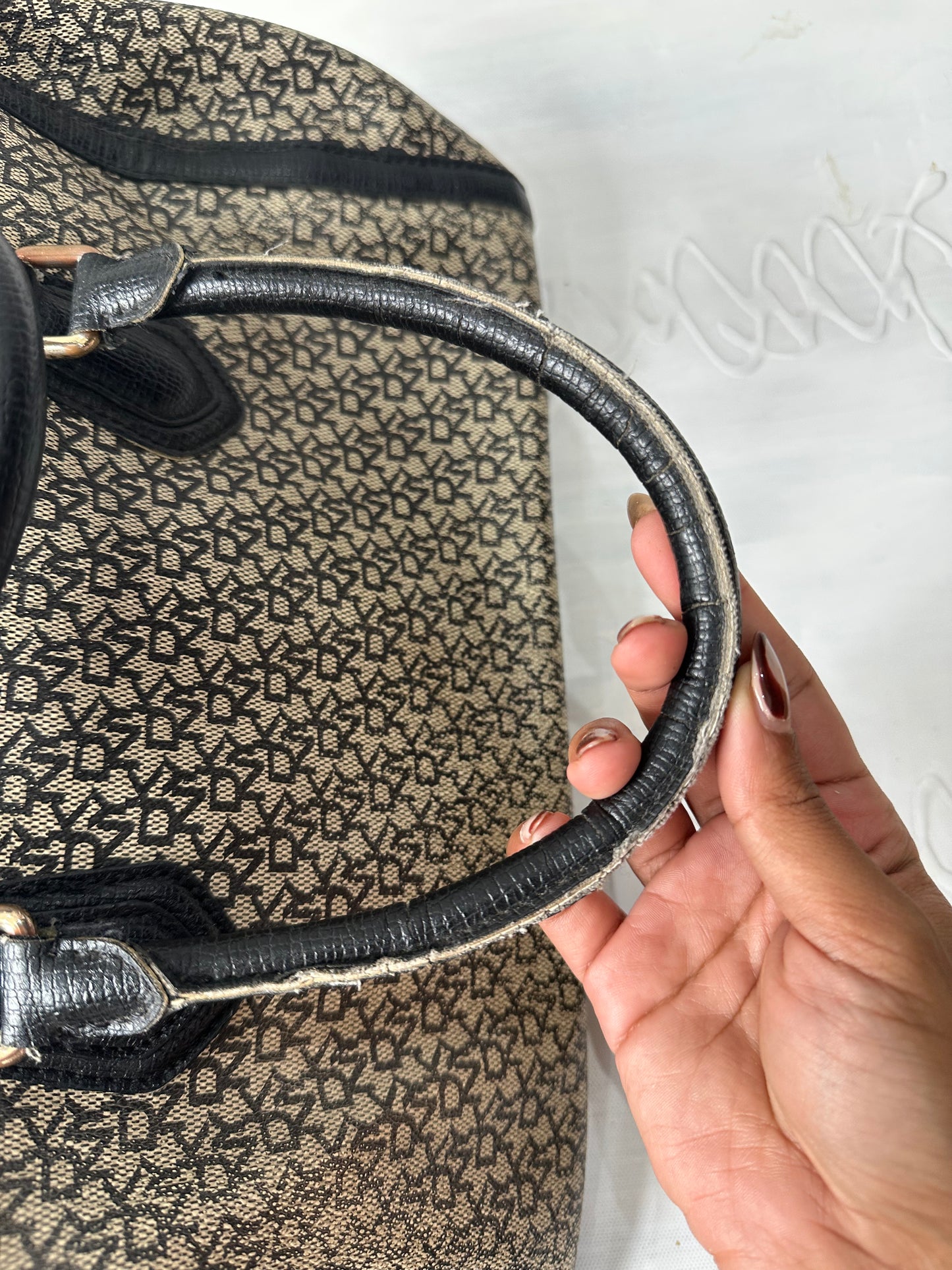 vintage edit thirty-one | brown DKNY monogram logo handbag