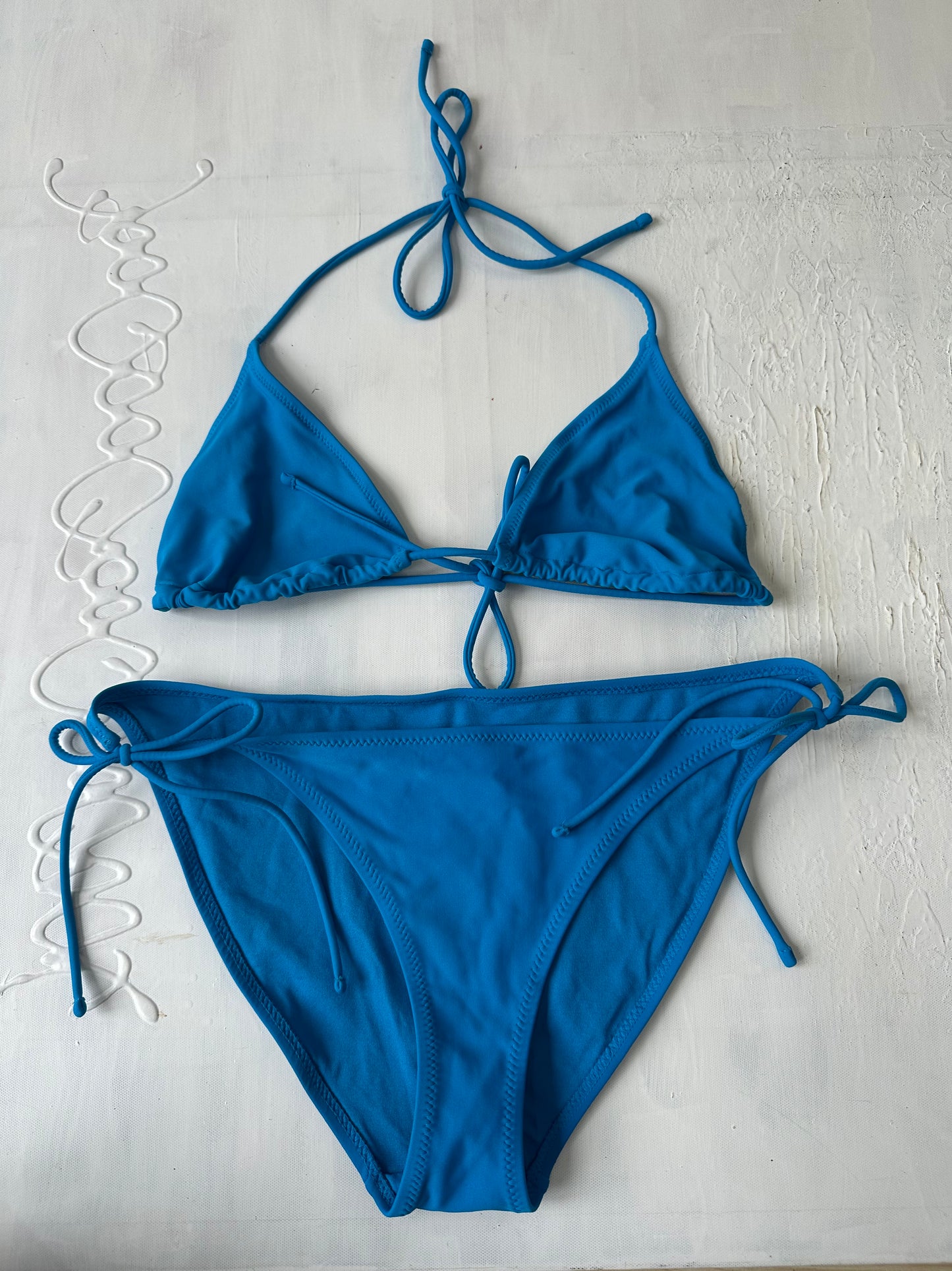 vintage edit twenty-nine | small blue bikini set with tie side bottoms