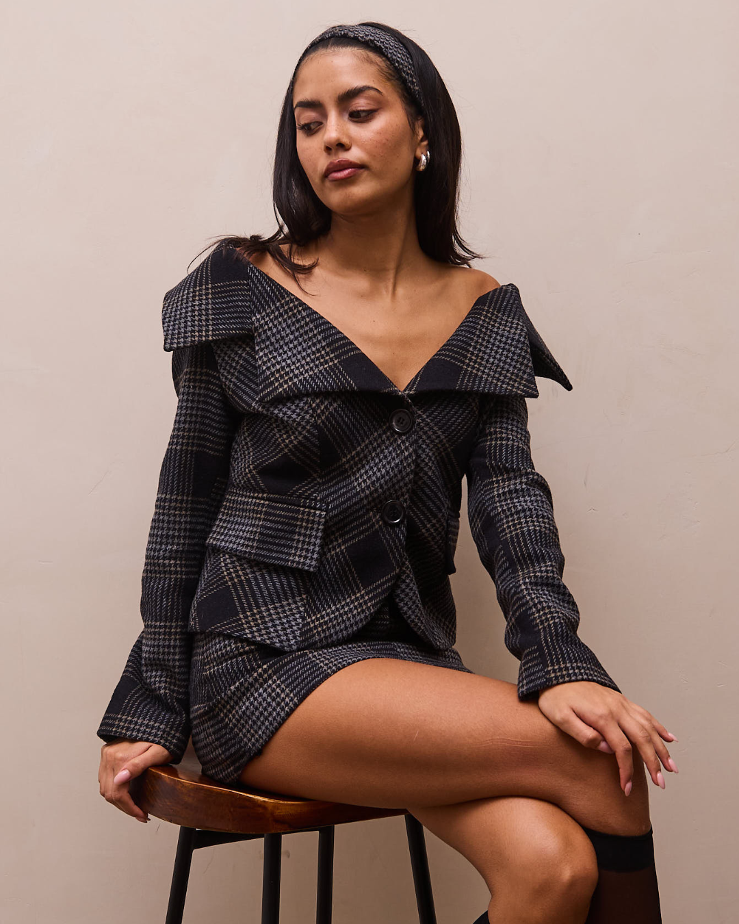 the alma tailored jacket in black tartan