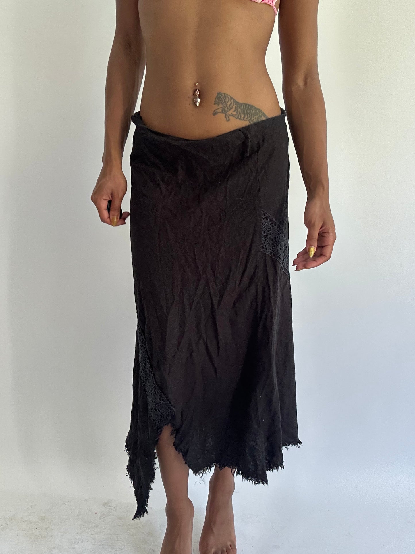 BEST PICKS | medium black asymmetric broiderie midi skirt