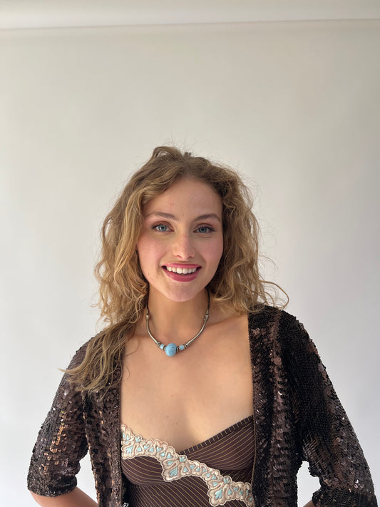 SATC drop | silver necklace with blue beads