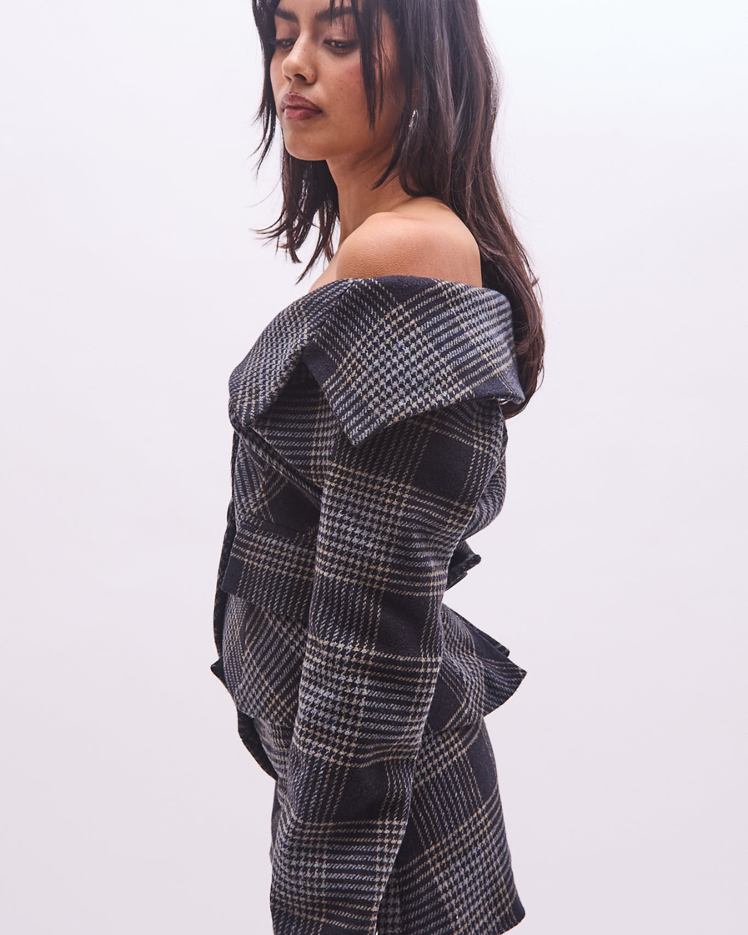 the alma tailored jacket in black tartan