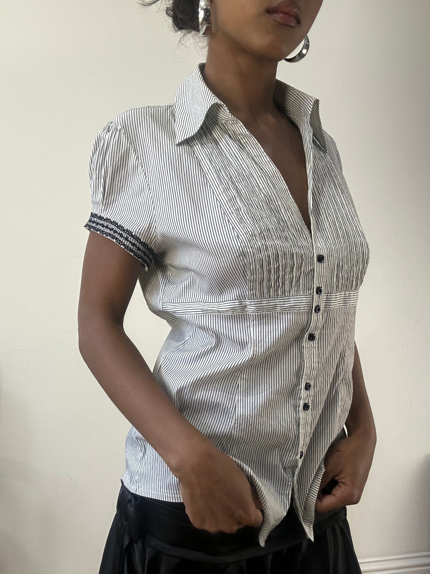 AUTUMN EDIT | medium white orsay blouse with pinstripes