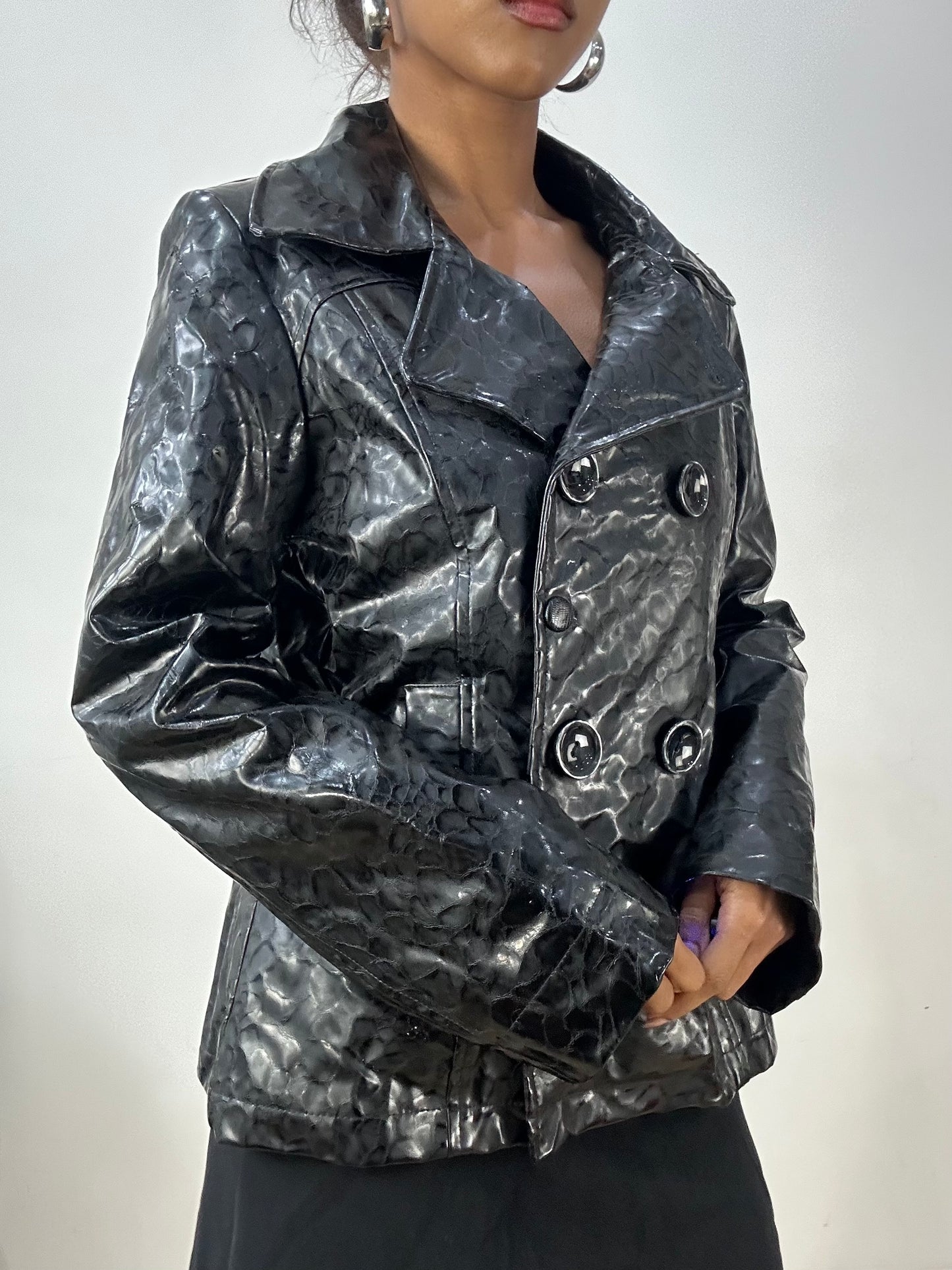 vintage edit: halloween | medium black faux crocodile print jacket