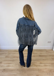 medium denim fringe jacket
